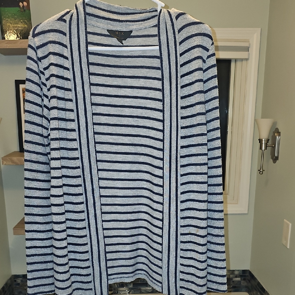 41 Hawthorn Navy and Gray Striped Cardigan